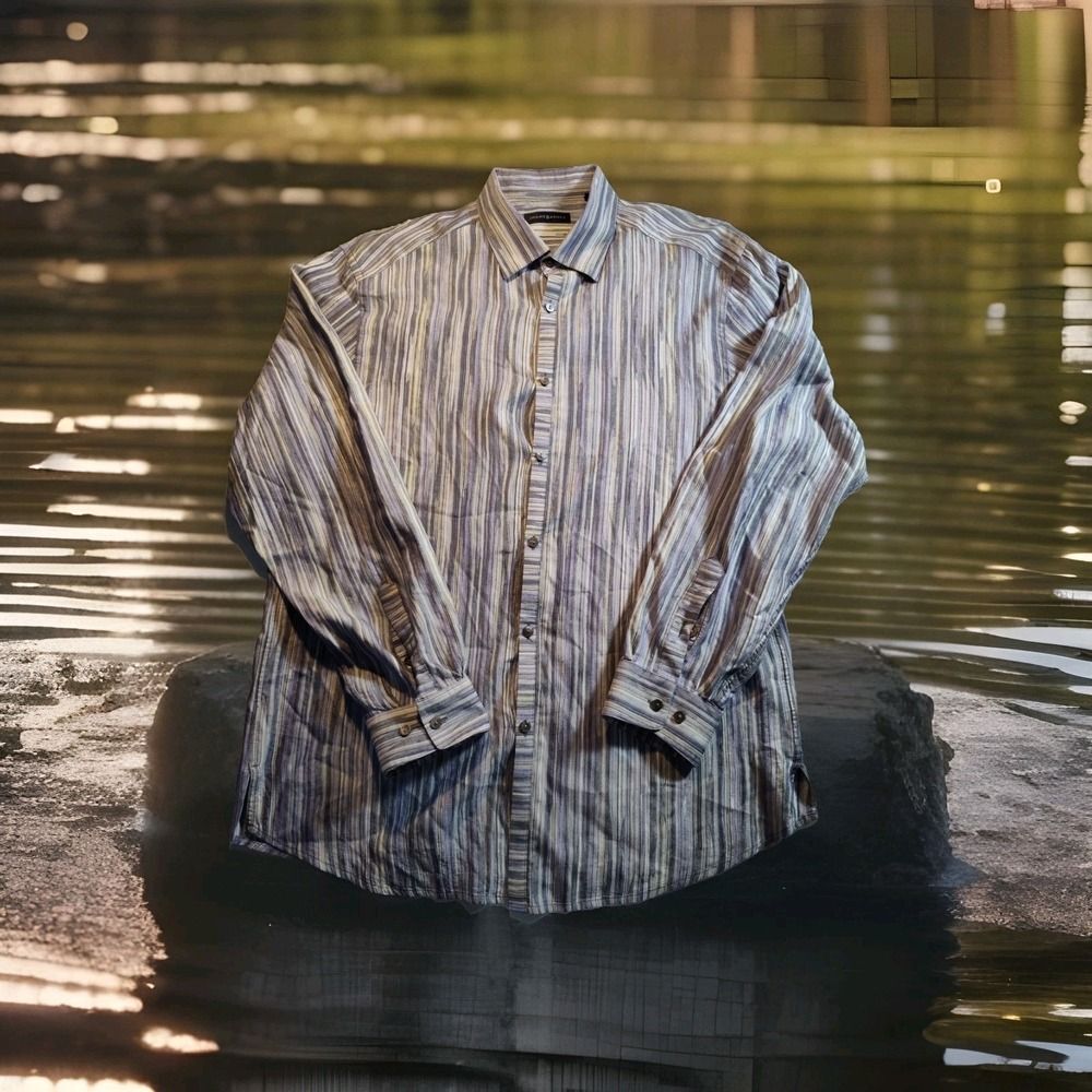 Jhane Barnes Shirt XL Purple Striped Silk Blend Long Sleeve Mens 1450